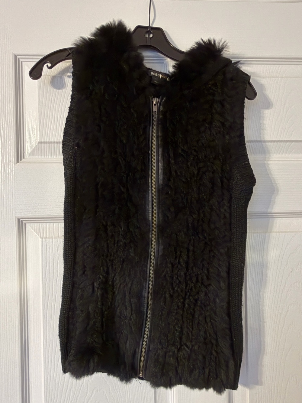 Vintage Fur knitted vest with hood